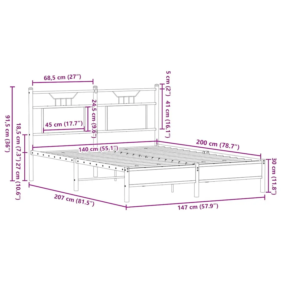 Cadre de lit sans matelas chêne marron 140x200 cm - 11