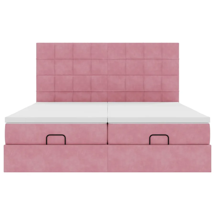 Cadre de lit ottoman avec matelas rose 180x200 cm velours - 7
