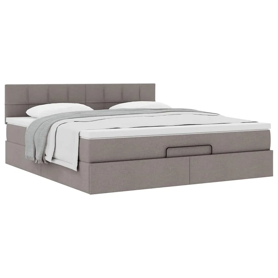 Cadre de lit ottoman avec matelas taupe 160x200 cm tissu - 5