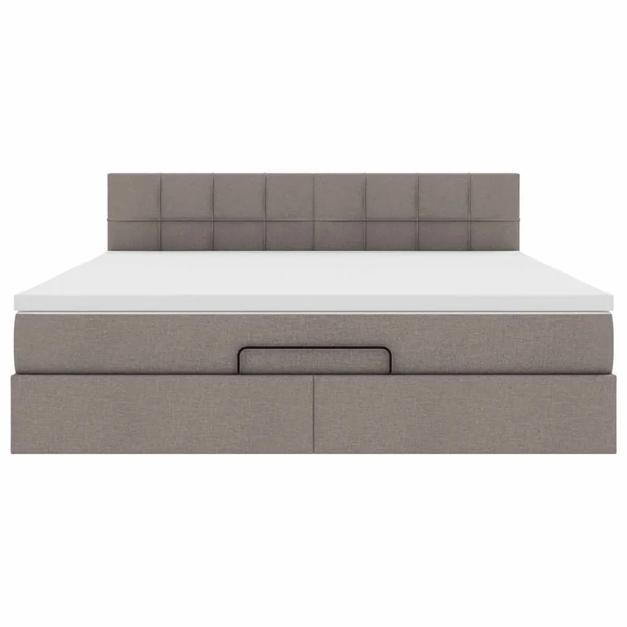 Cadre de lit ottoman avec matelas taupe 160x200 cm tissu - 7