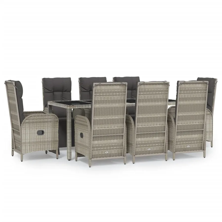 Ensemble à manger de jardin 9 pcs coussins gris résine tressée - 2