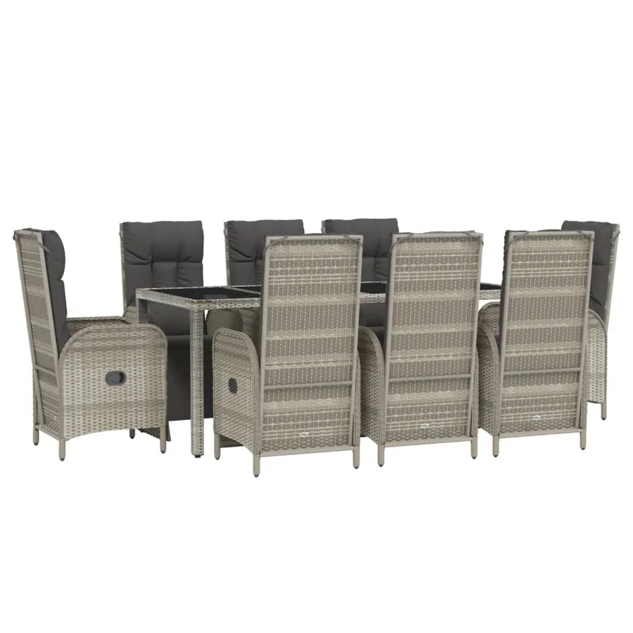 Ensemble à manger de jardin 9 pcs coussins gris résine tressée - 3