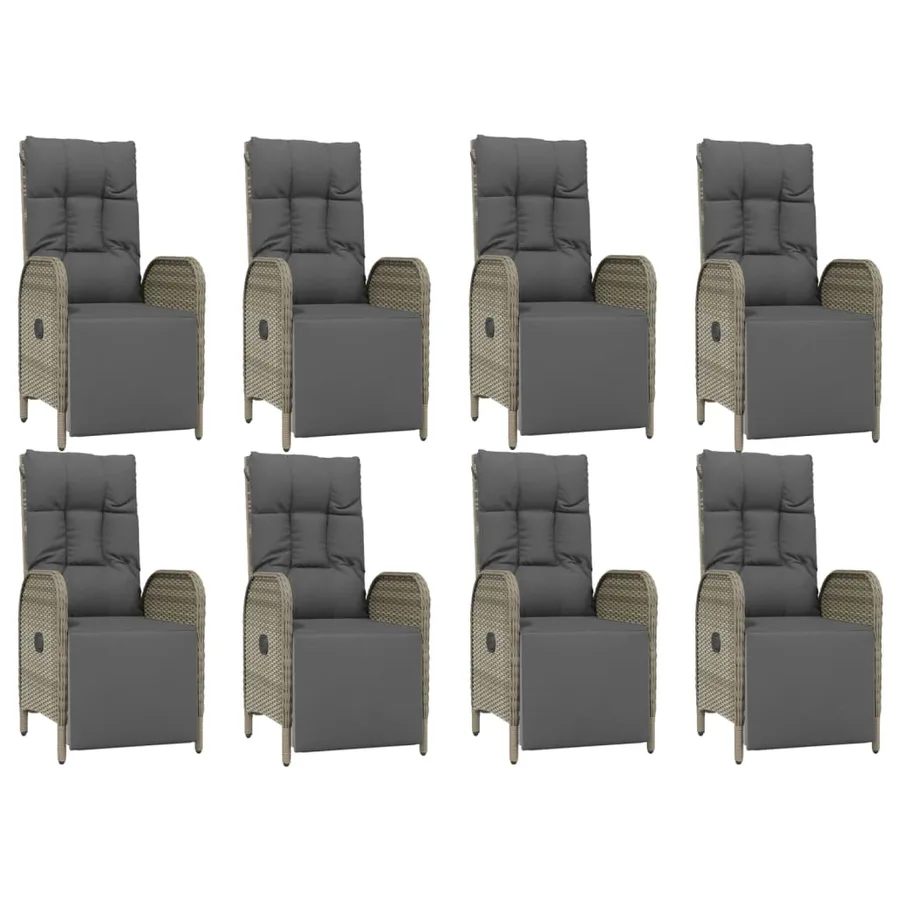 Ensemble à manger de jardin 9 pcs coussins gris résine tressée - 4