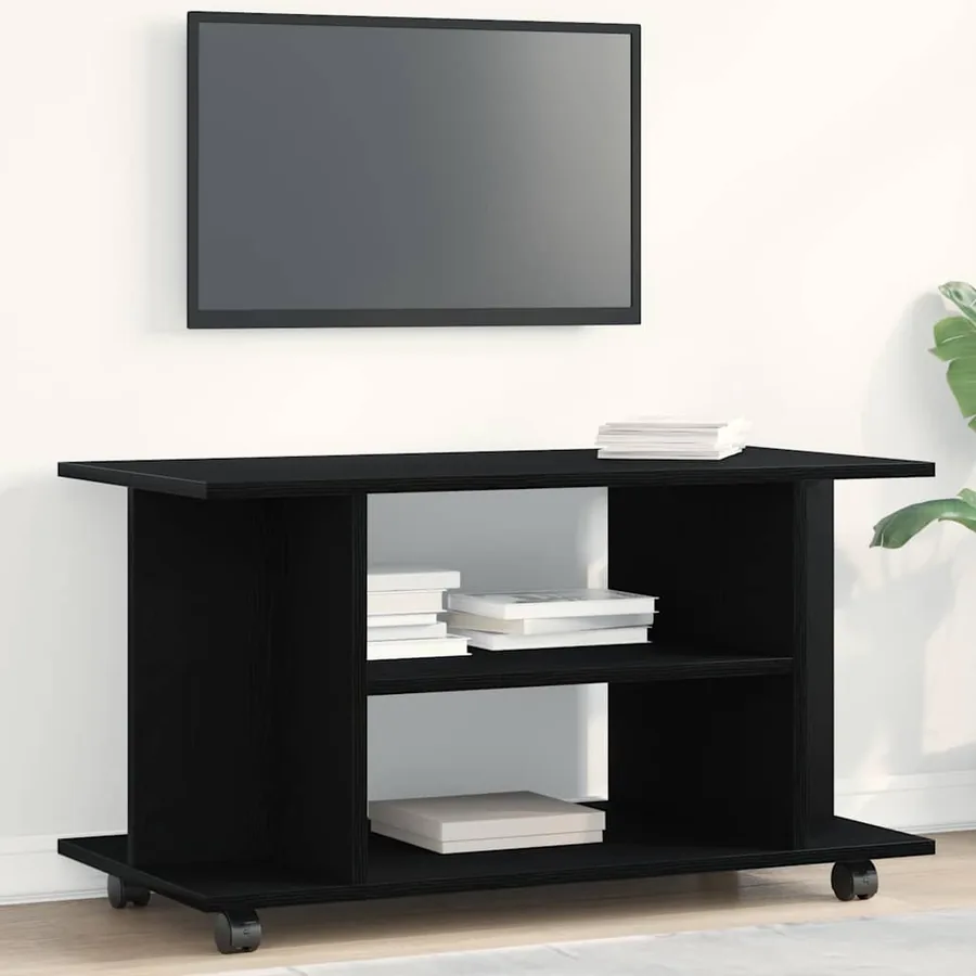 Meuble TV à roulettes en chêne noir 80x40x45 cm bois d'ingénierie