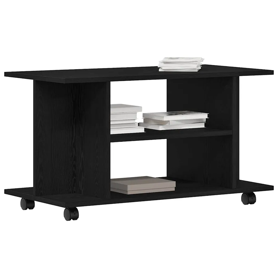 Meuble TV à roulettes en chêne noir 80x40x45 cm bois d'ingénierie - 4