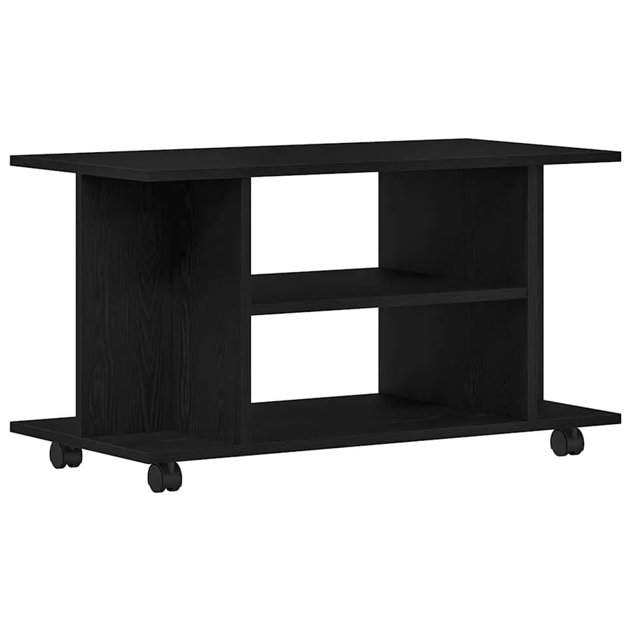 Meuble TV à roulettes en chêne noir 80x40x45 cm bois d'ingénierie - 7