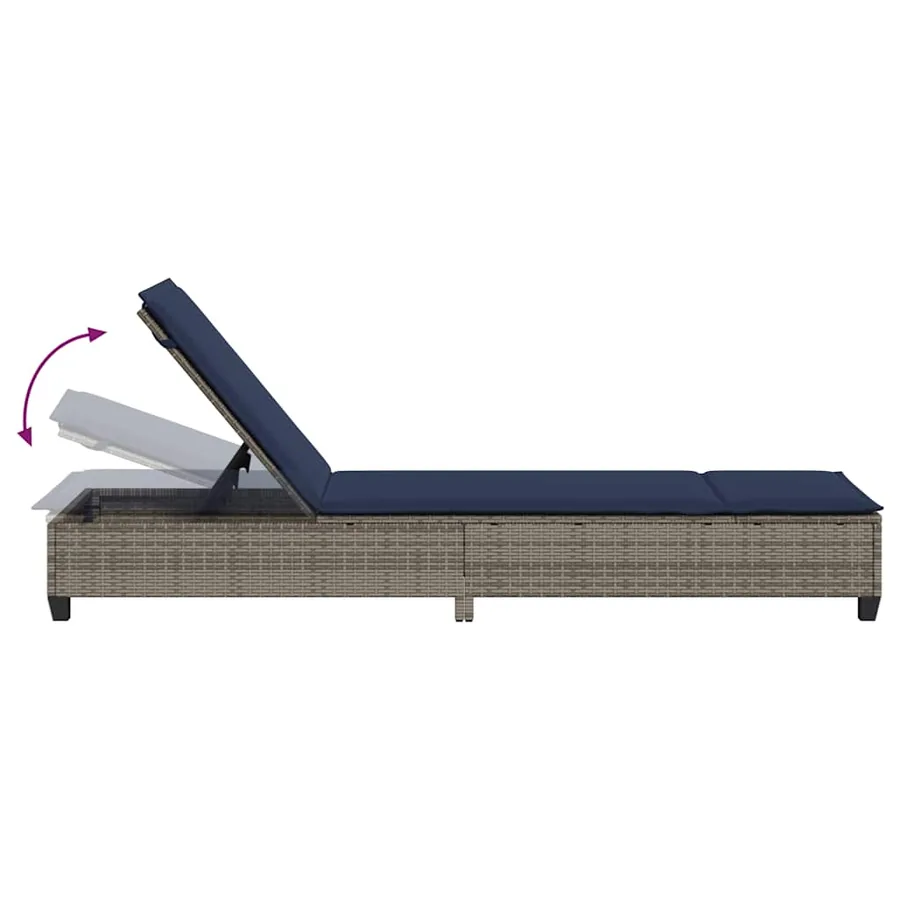 Transat avec coussins gris 55 x 200 x 25,5 cm en rotin synthétique - 9