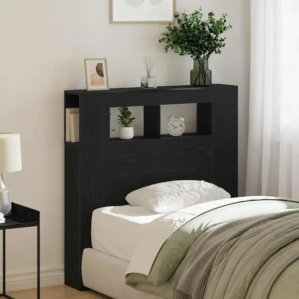 Tête de lit LED avec étagère Chêne noir 100 x 18,5 x 103,5 cm