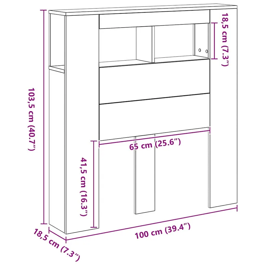 Tête de lit LED avec étagère Chêne noir 100 x 18,5 x 103,5 cm - 13