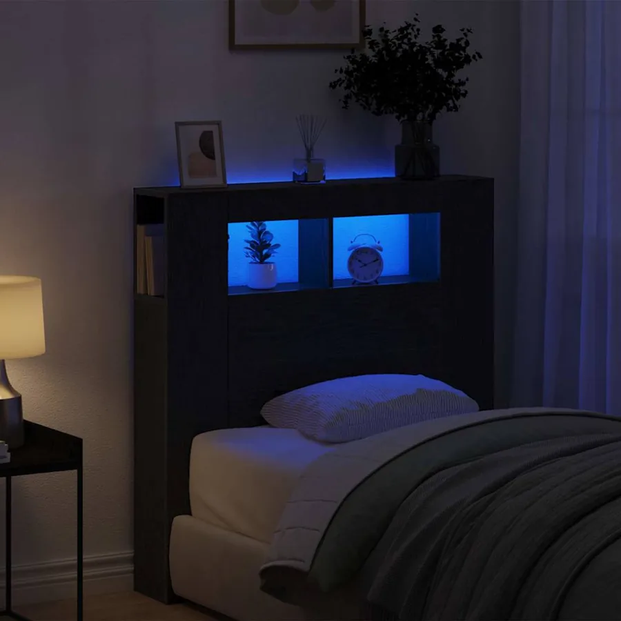 Tête de lit LED avec étagère Chêne noir 100 x 18,5 x 103,5 cm - 4