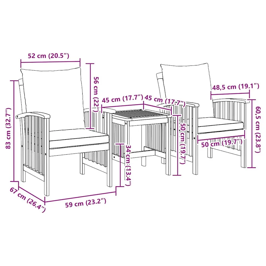 Ensemble de canapé de jardin avec coussin 3 pcs Huile Naturelle - 10