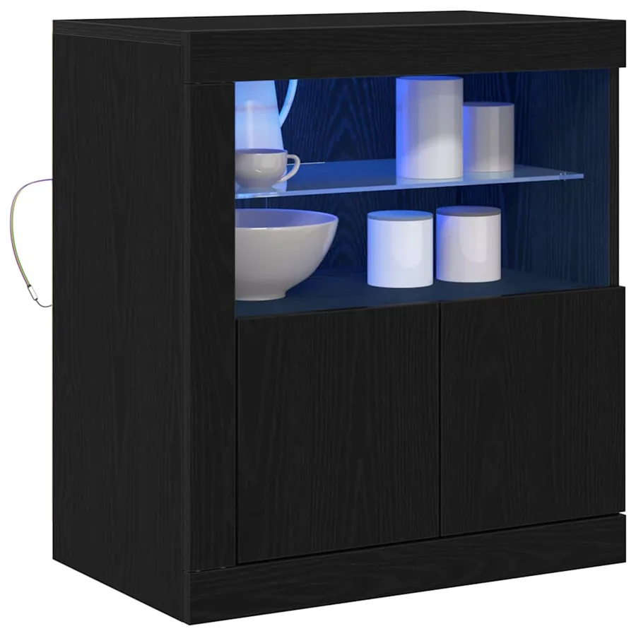Buffet LED Noir 60,5 x 37 x 67 cm Bois d'ingénierie - 3