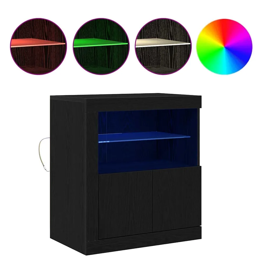 Buffet LED Noir 60,5 x 37 x 67 cm Bois d'ingénierie - 4
