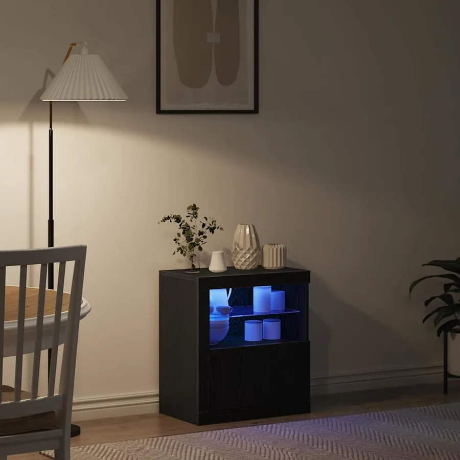 Buffet LED Noir 60,5 x 37 x 67 cm Bois d'ingénierie - 5