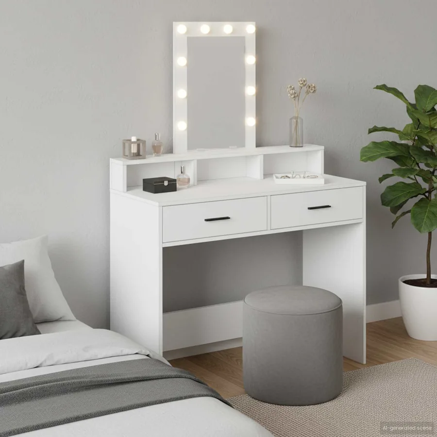 Table de Toilette Blanc 100 x 41 x 140 cm Bois d'ingénierie