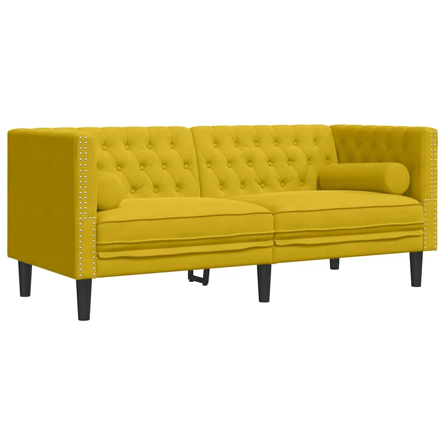 Canapé Chesterfield avec traversins 2 places jaune velours - 2
