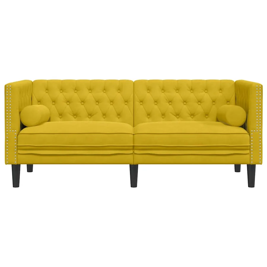 Canapé Chesterfield avec traversins 2 places jaune velours - 4