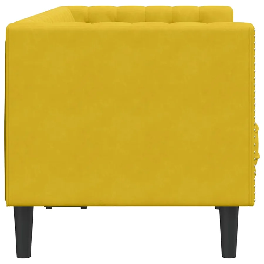 Canapé Chesterfield avec traversins 2 places jaune velours - 5