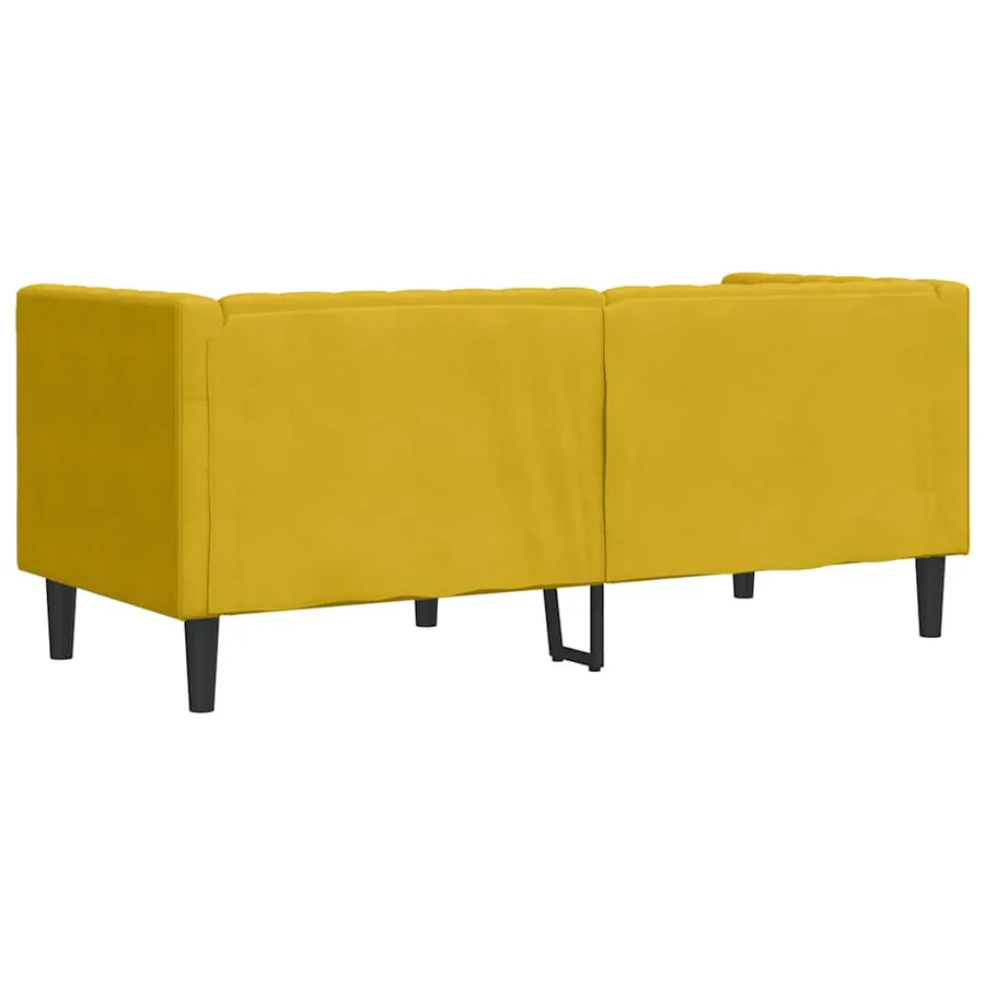 Canapé Chesterfield avec traversins 2 places jaune velours - 6