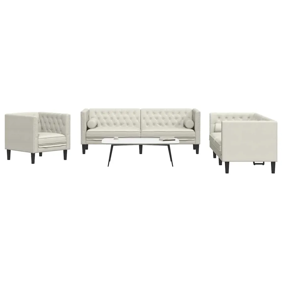 Ensemble de canapé Chesterfield et traversins 3pcs velours
