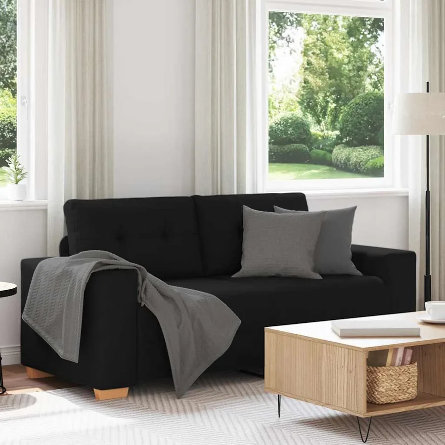 Canapé deux places noir 180x77x82 cm en tissu