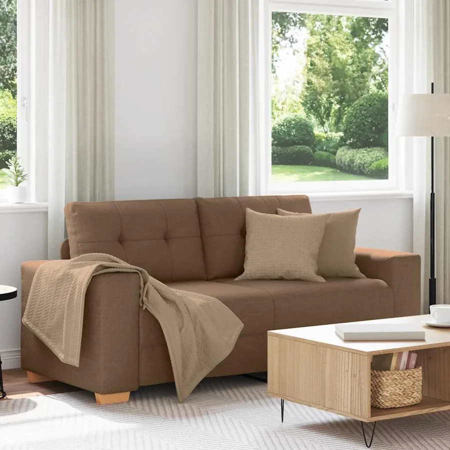 Canapé deux places marron 180x77x82 cm en tissu