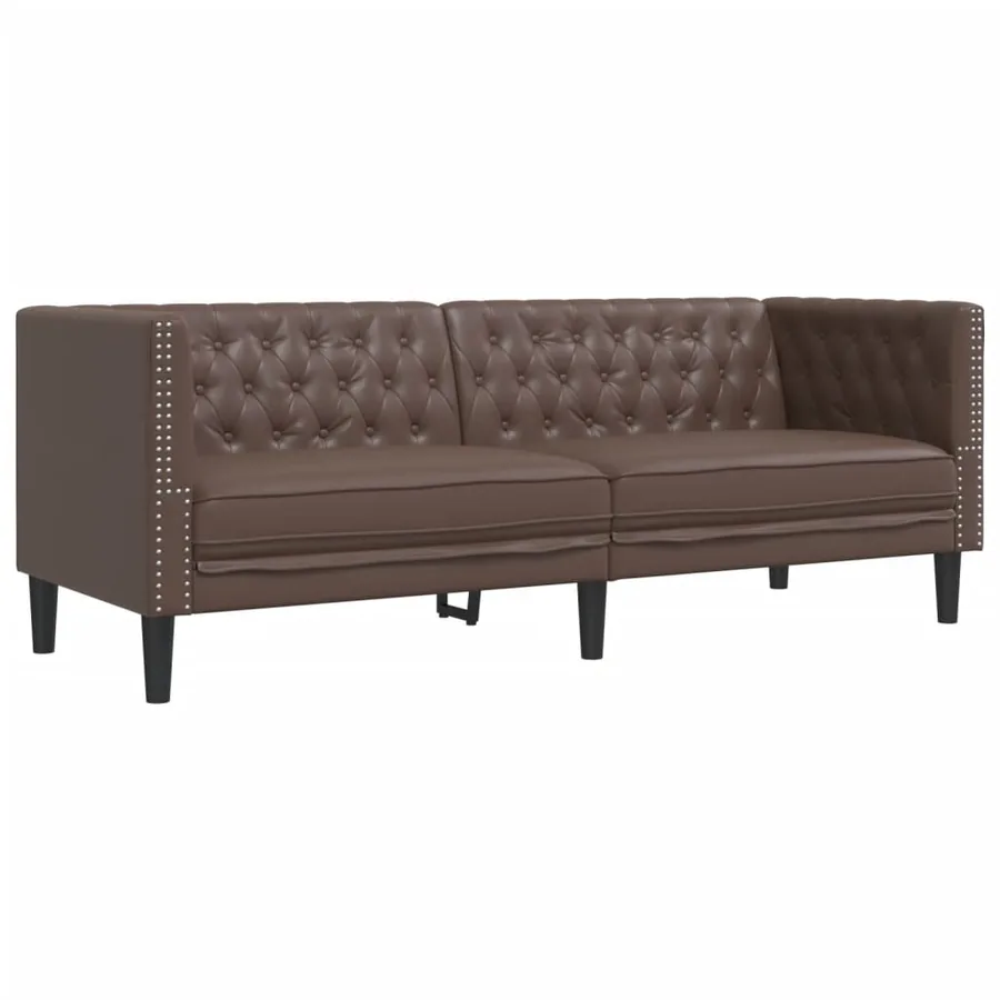 Ensemble de canapé Chesterfield 3 pcs marron similicuir - 4