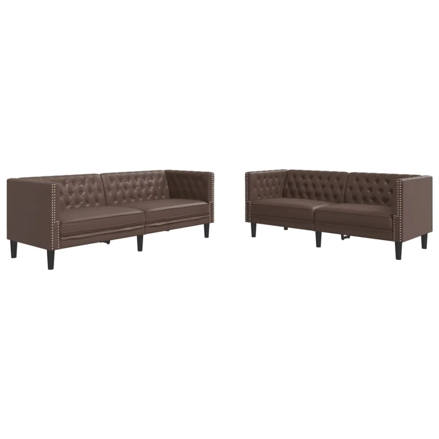 Ensemble de canapé Chesterfield 2 pcs marron similicuir - 2