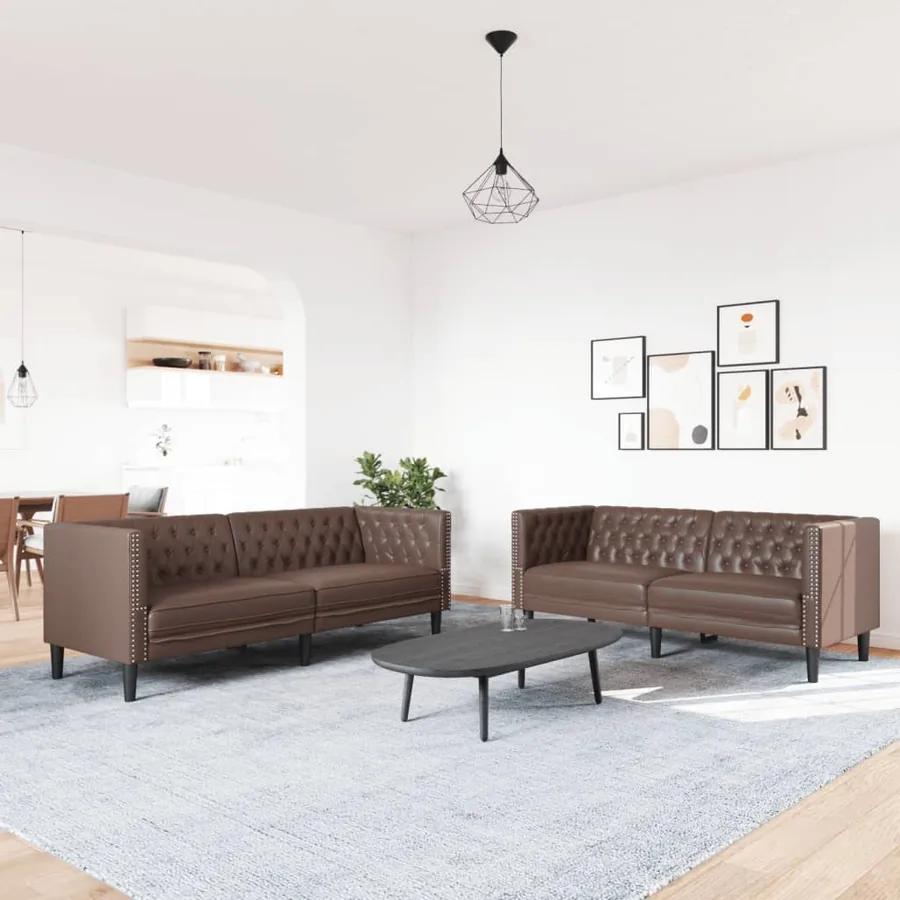 Ensemble de canapé Chesterfield 2 pcs marron similicuir - 3