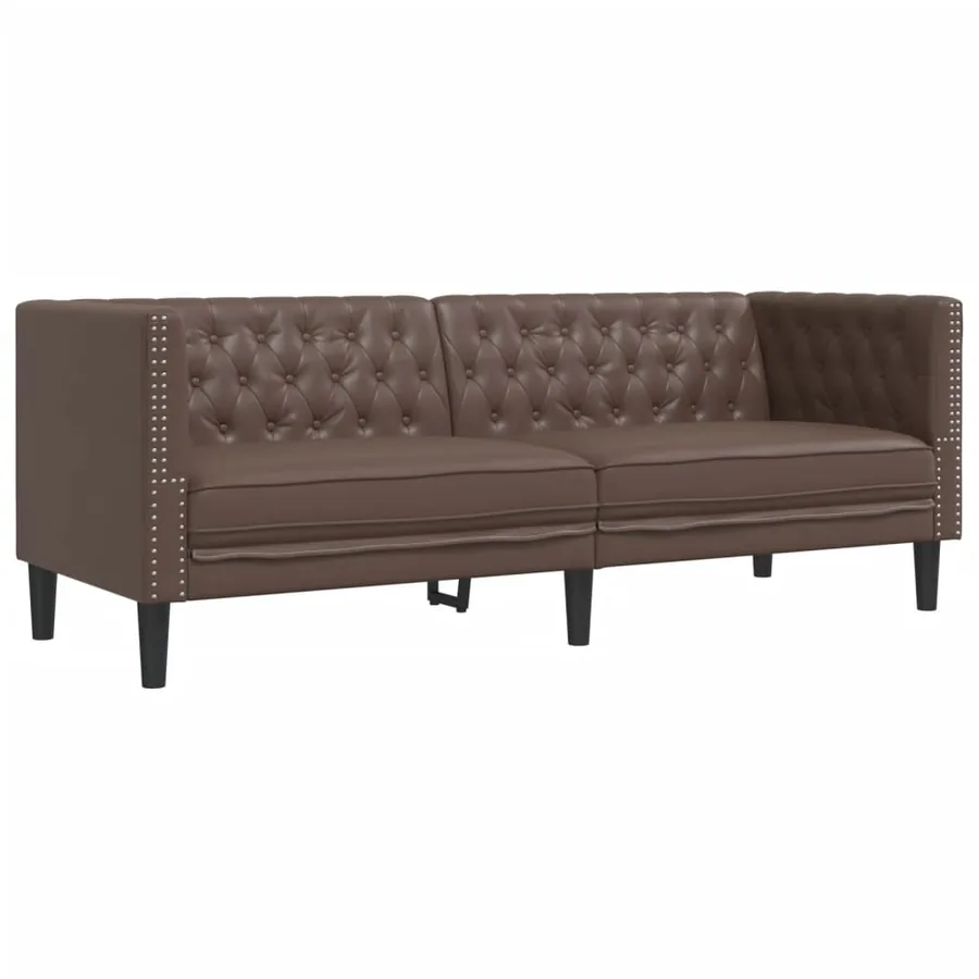 Ensemble de canapé Chesterfield 2 pcs marron similicuir - 4