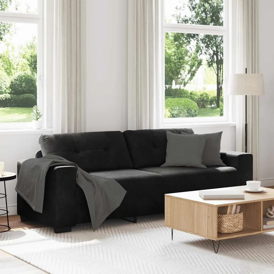 Canapé 3 places velours noir 220 x 78 x 80 cm