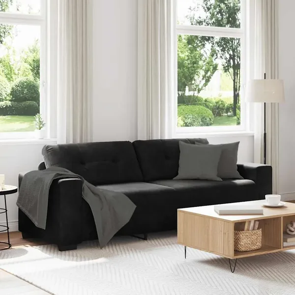 Canapé 3 places velours noir 220 x 78 x 80 cm
