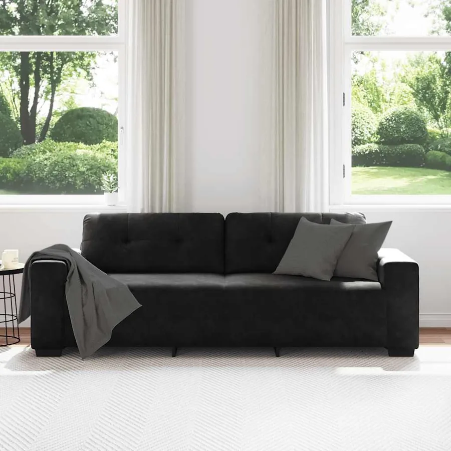Canapé 3 places velours noir 220 x 78 x 80 cm - 3