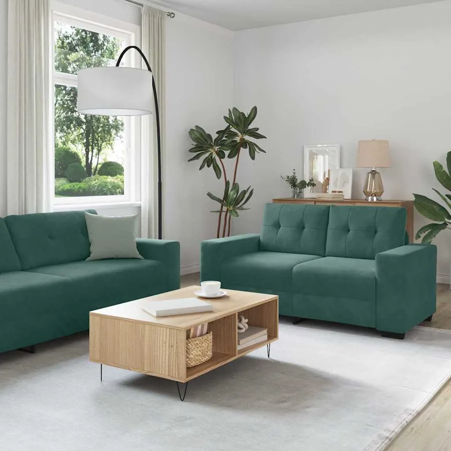 Ensemble de Canapés 3 pcs Vert foncé 221 x 80 x 80 cm Velours