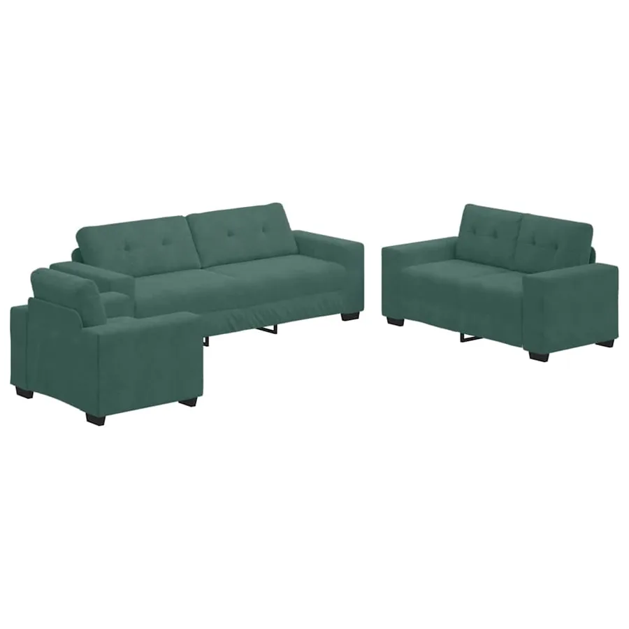 Ensemble de Canapés 3 pcs Vert foncé 221 x 80 x 80 cm Velours - 2