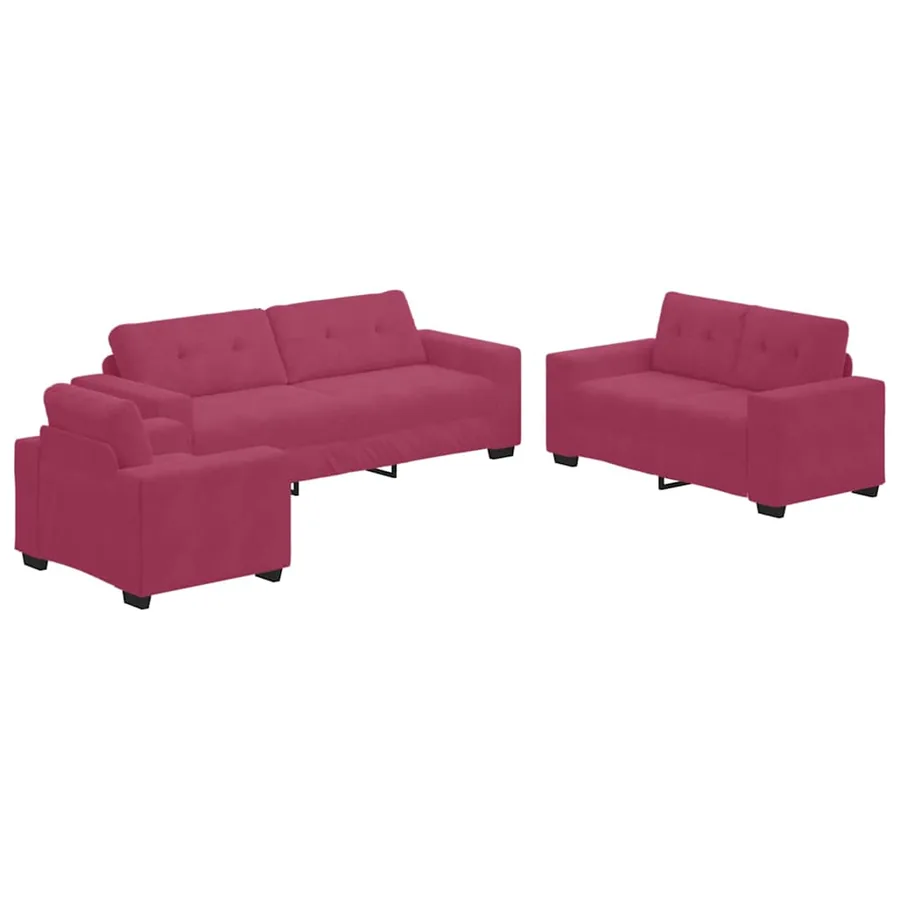 Ensemble de Canapés 3 pcs Rouge Vent 221 x 80 x 80 cm Velours - 2