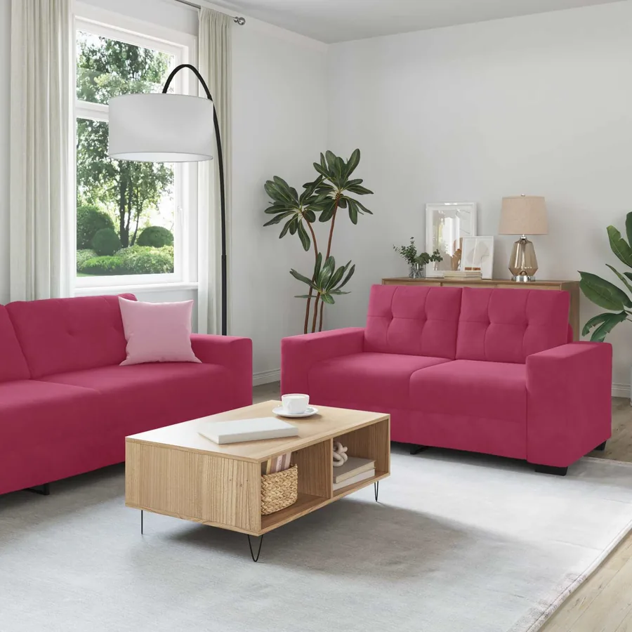 Ensemble canapé 2 pièces avec coussins rouge bordeaux velours