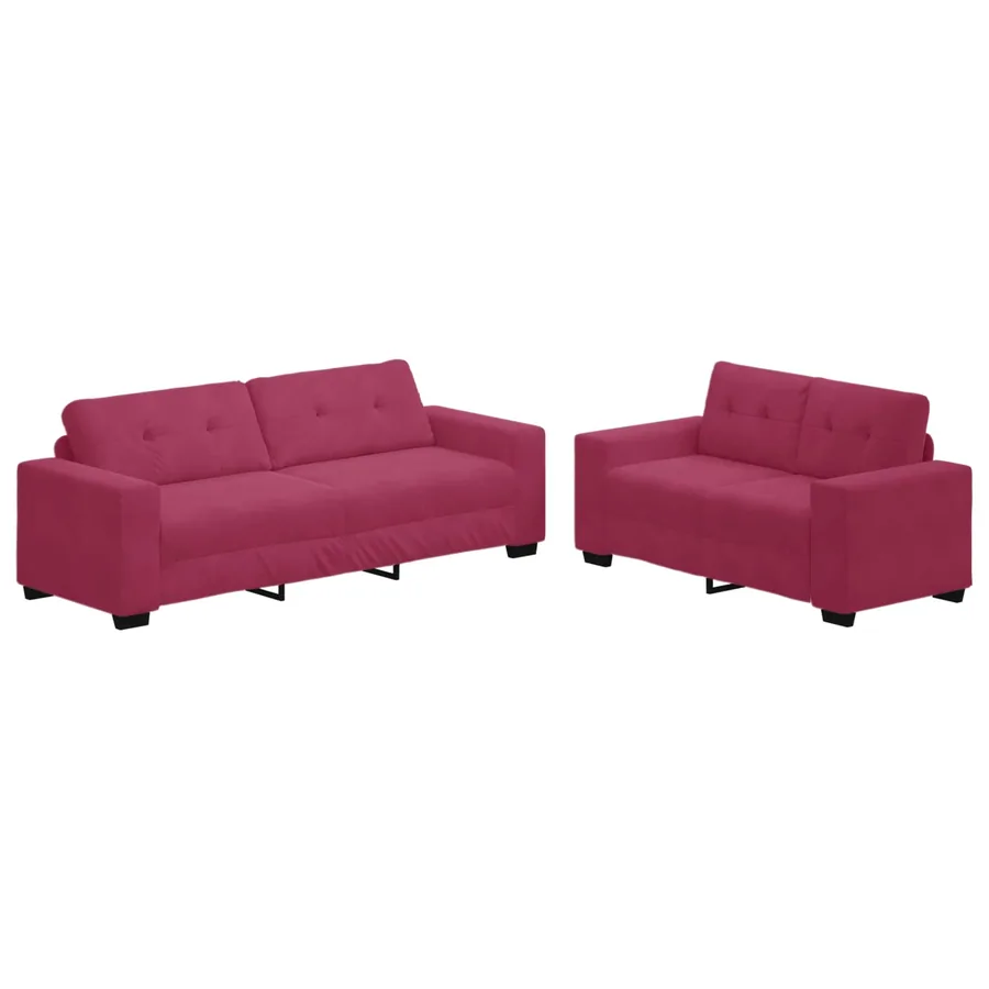 Ensemble canapé 2 pièces avec coussins rouge bordeaux velours - 2
