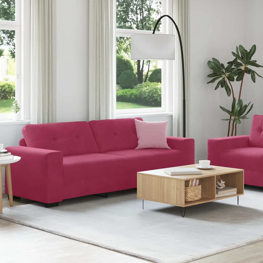 Ensemble canapé 2 pièces avec coussins rouge bordeaux velours - 3