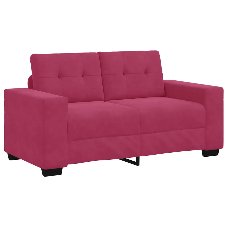 Ensemble canapé 2 pièces avec coussins rouge bordeaux velours - 4