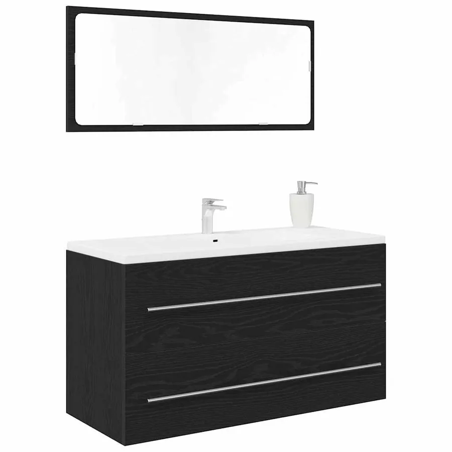 Cabinet de Lavabo Chêne noir 90 x 45 x 1.5 cm Bois d'ingénierie - 3