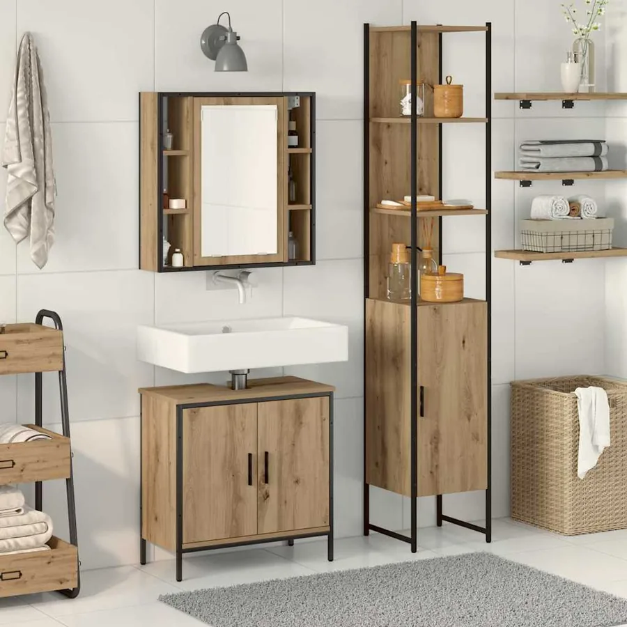 Meubles de salle de bain 3 pc Marron 33 x 33 x 185,5 cm