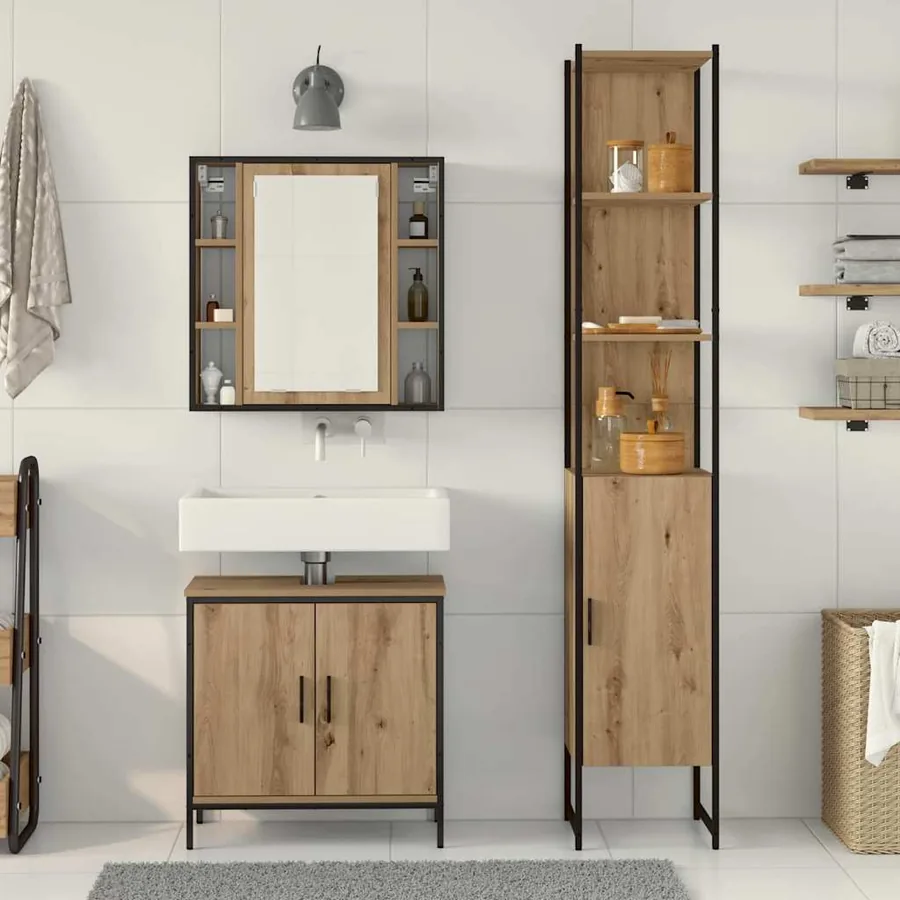 Meubles de salle de bain 3 pc Marron 33 x 33 x 185,5 cm - 4