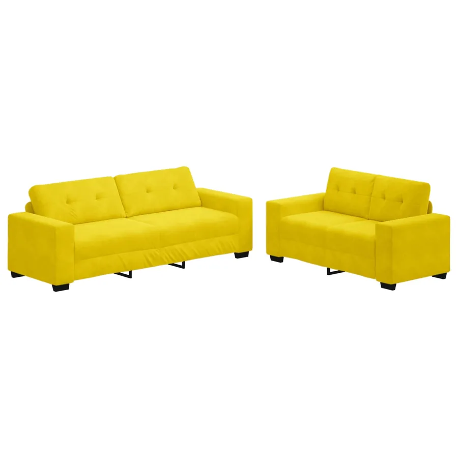 Ensemble canapé 2 pièces avec coussins jaune velours