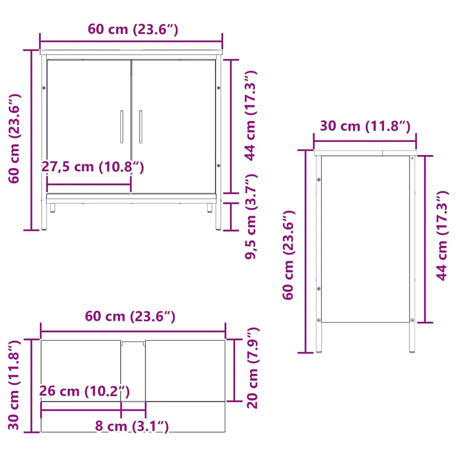 Meuble de Lavabo de Salle de Bain Chêne noir 60 x 30 x 60 cm - 14