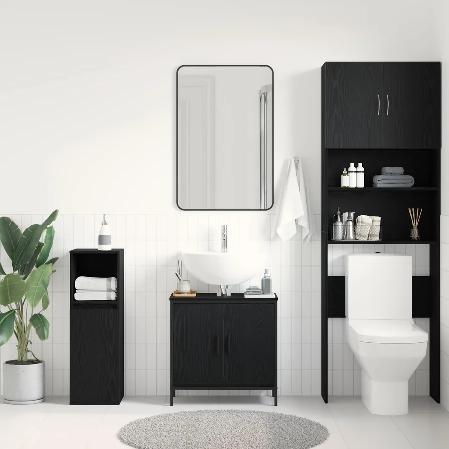 Meuble de Lavabo de Salle de Bain Chêne noir 60 x 30 x 60 cm - 4