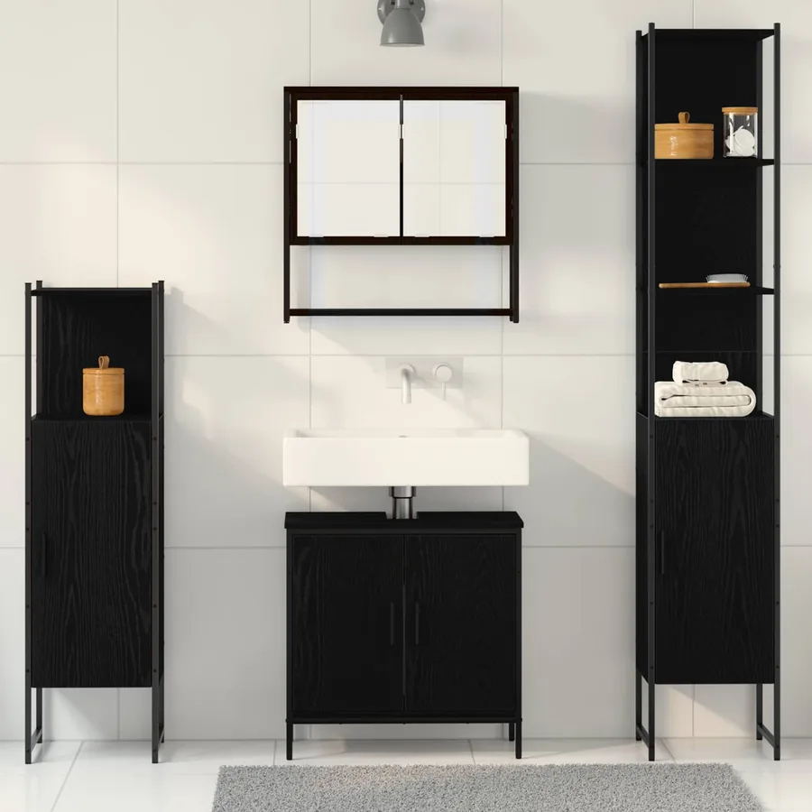 Ensemble de mobilier de salle de bain avec étagère 4 pcs Noir - 4
