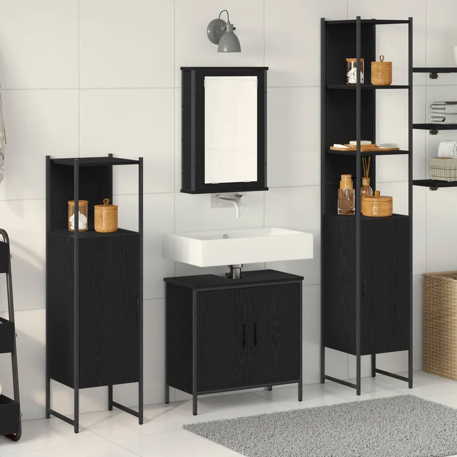 Ensemble de mobilier de salle de bain avec étagère 4 pcs Noir