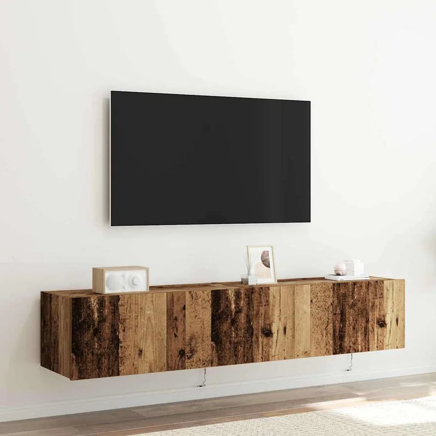 Meuble TV mural avec LED 2 pcs Bois ancien 80 x 35 x 31 cm