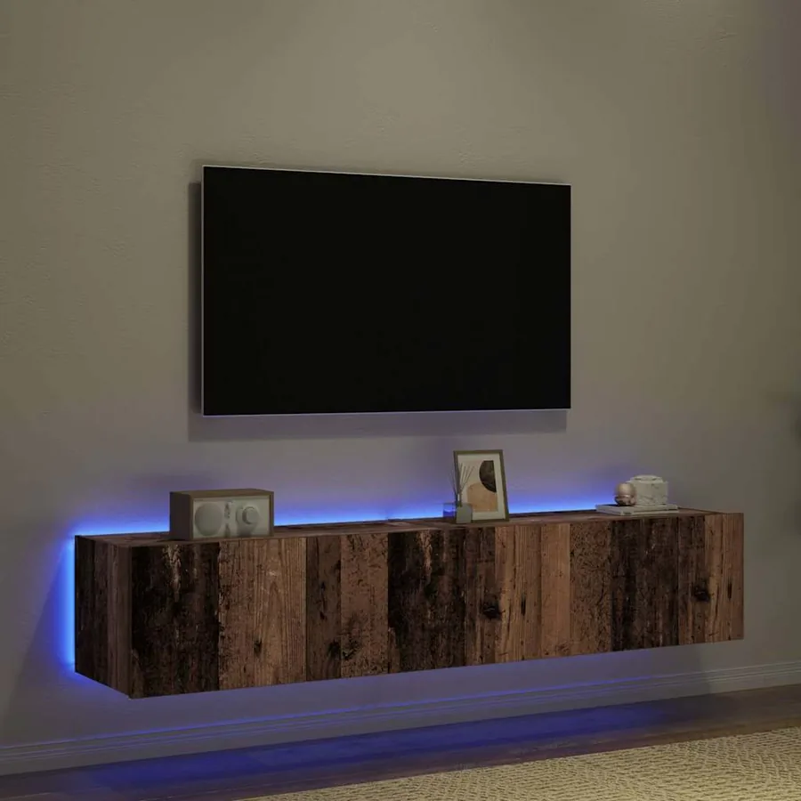 Meuble TV mural avec LED 2 pcs Bois ancien 80 x 35 x 31 cm - 5